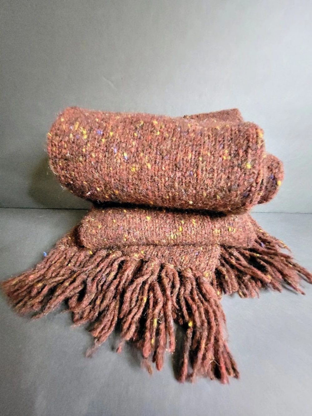 Heritage Flecked Fringe Scarf in Brown